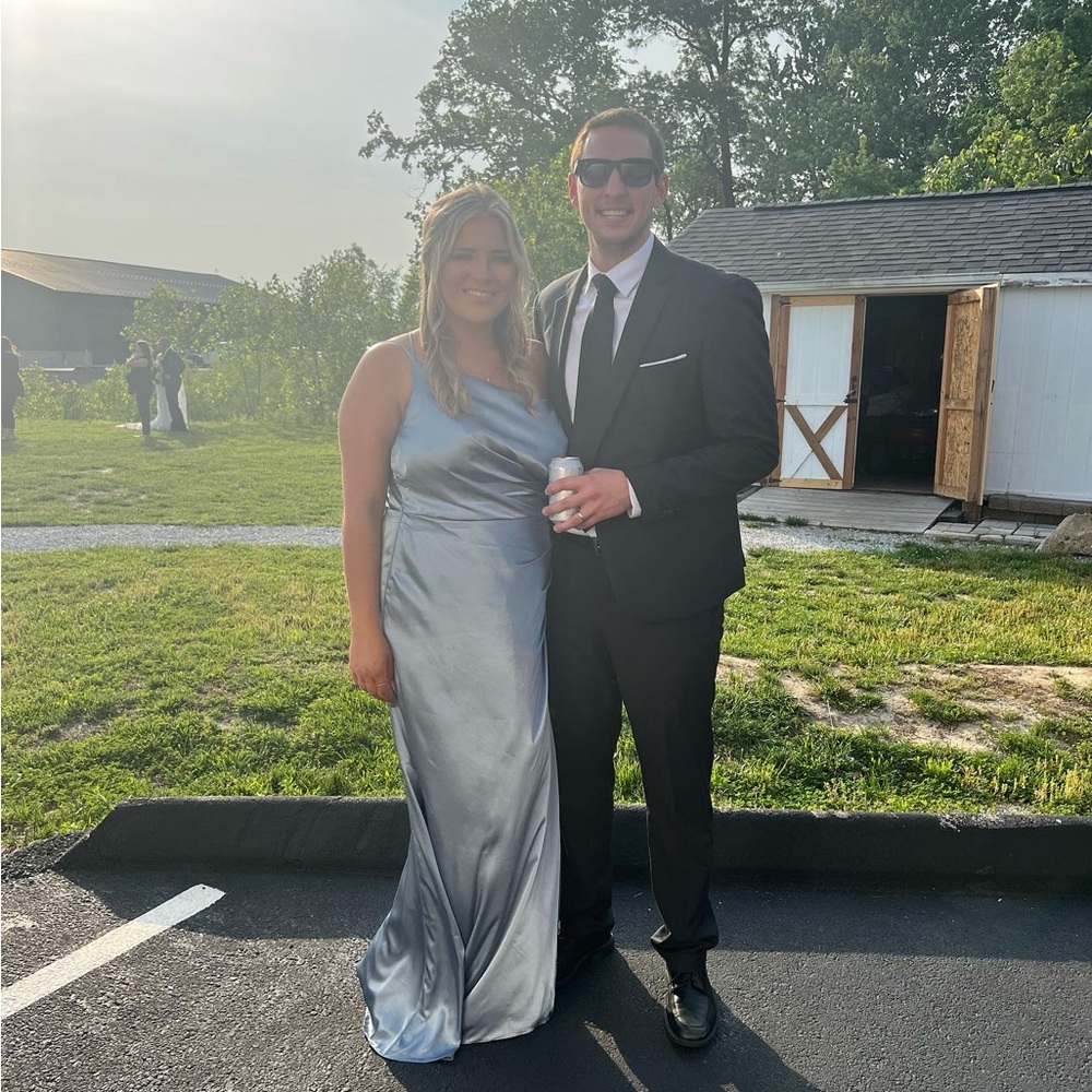 David's Bridal Satin Blue Dress